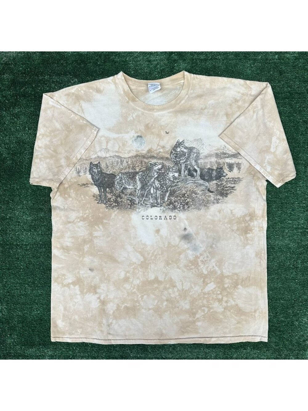 Vintage Y2K Colorado Wolf Pack T-Shirt Beige Tie Dye XL Nature Western Wildlife